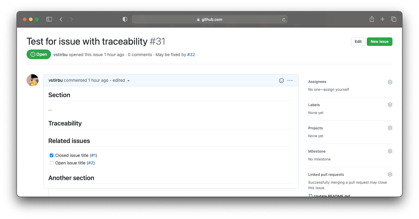 Issue with traceability information